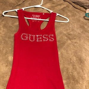 Red Guess sequined logo tank